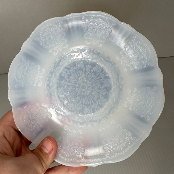 3 Elegant American Sweetheart Monax White Opalescent Glass 6" Tea Cup Saucers - Picture 8 of 16